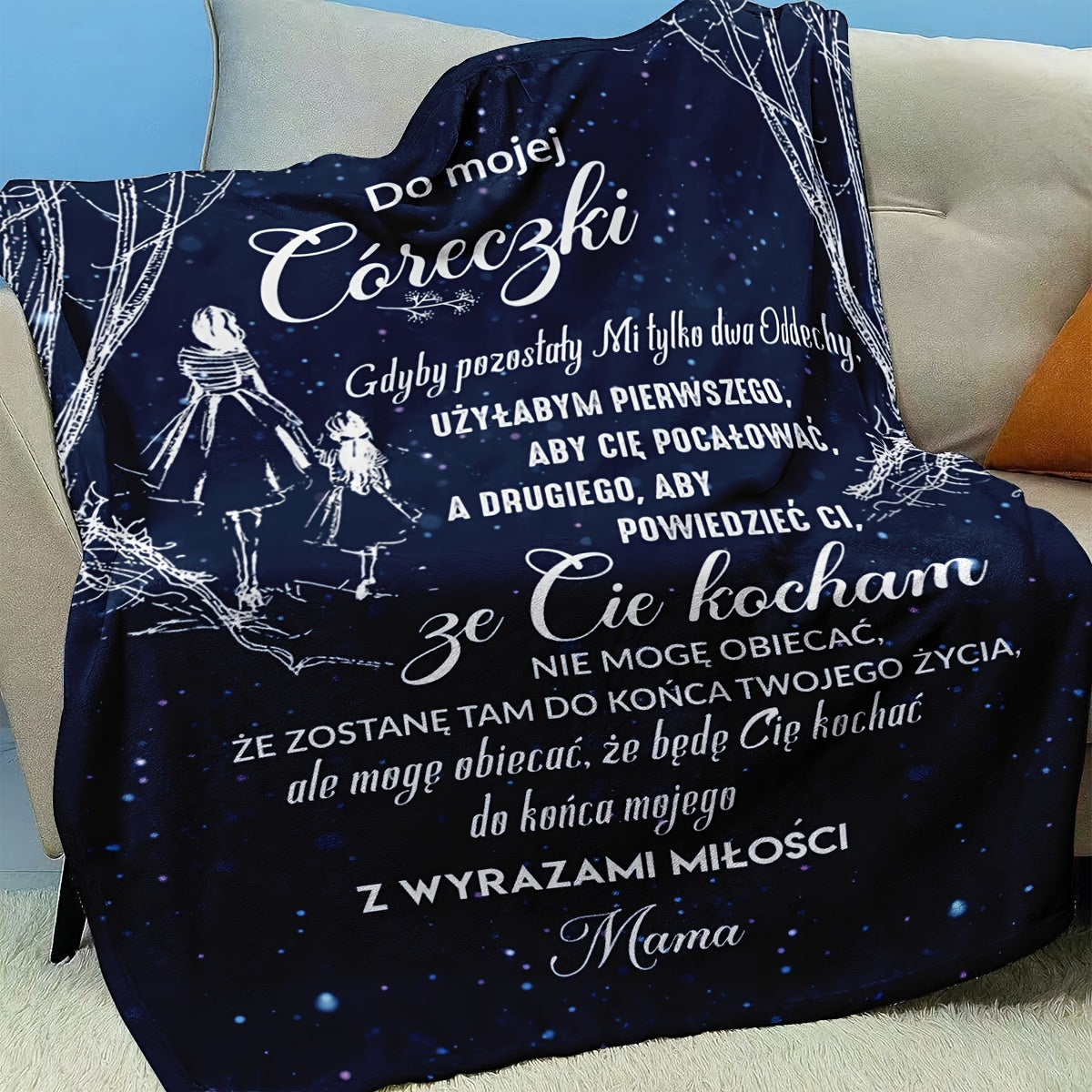 Blue Throw Blanket Cozy Soft Polyester for Daughter Gift from Mom