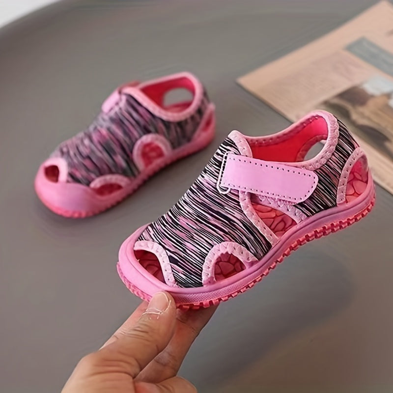 Girls Summer Breathable Striped Platform Sandals Low Top Wedge Toe Cap Anti-Slip Wear-Resistant