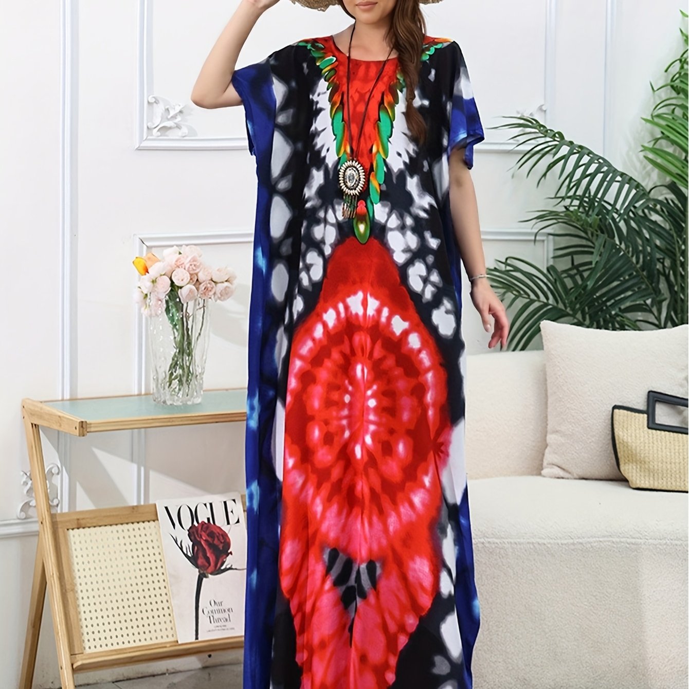 Plus o'lcham ayollar uchun bohemiy plyaj kiyimlari, yengli yengil bej rangli qisqa kofta