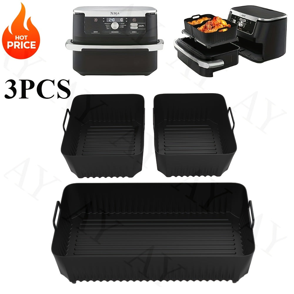 Qayta ishlatiladigan 3 ta silikon havo fritöz uchun linzalar to'plami, yopishqoq bo'lmagan pishirish panjaralari uchun