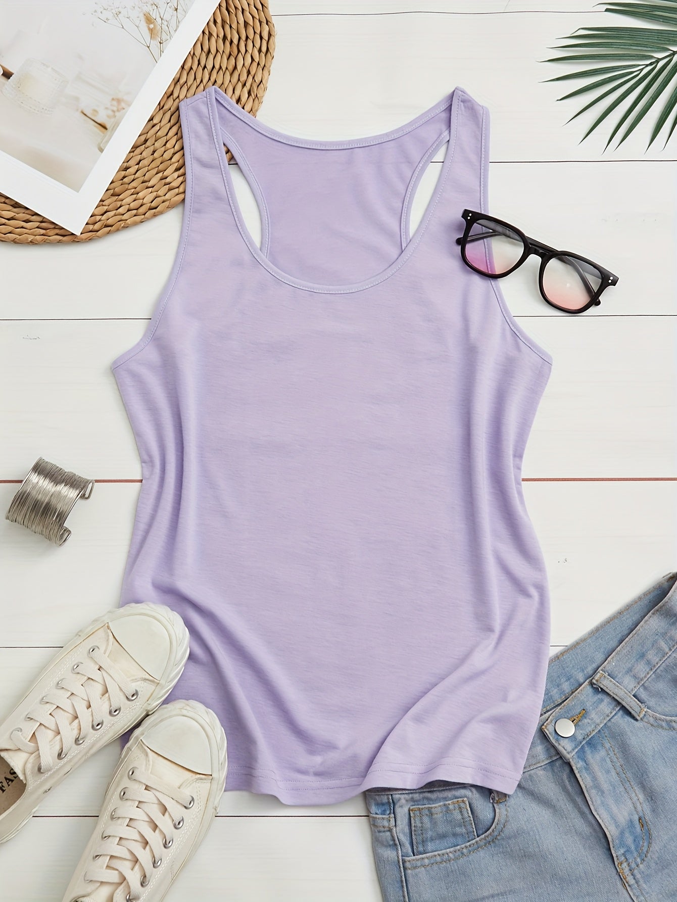 Women's Plus Size Lavender Off-Shoulder Tank Top Breathable Sleeveless Workout