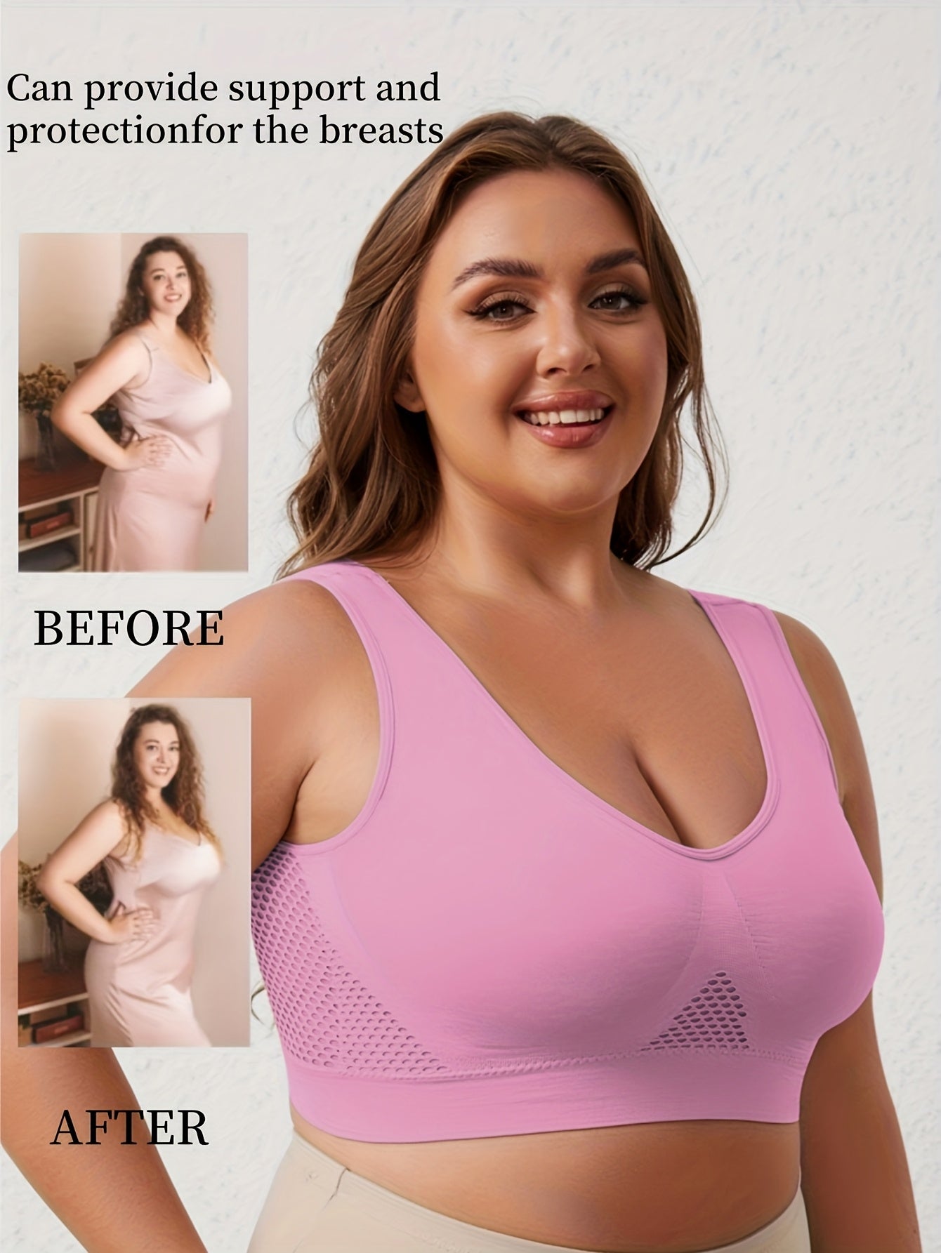 Women's Seamless Cotton No Padding Bras Pastel Pink Plus Size Backless