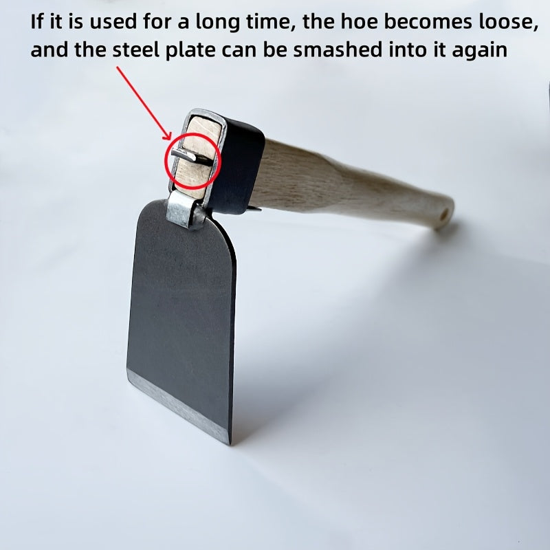 Wooden Handle Garden Hoe 37cm Metal Soil Loosening Hand Tool for Gardening and Planting