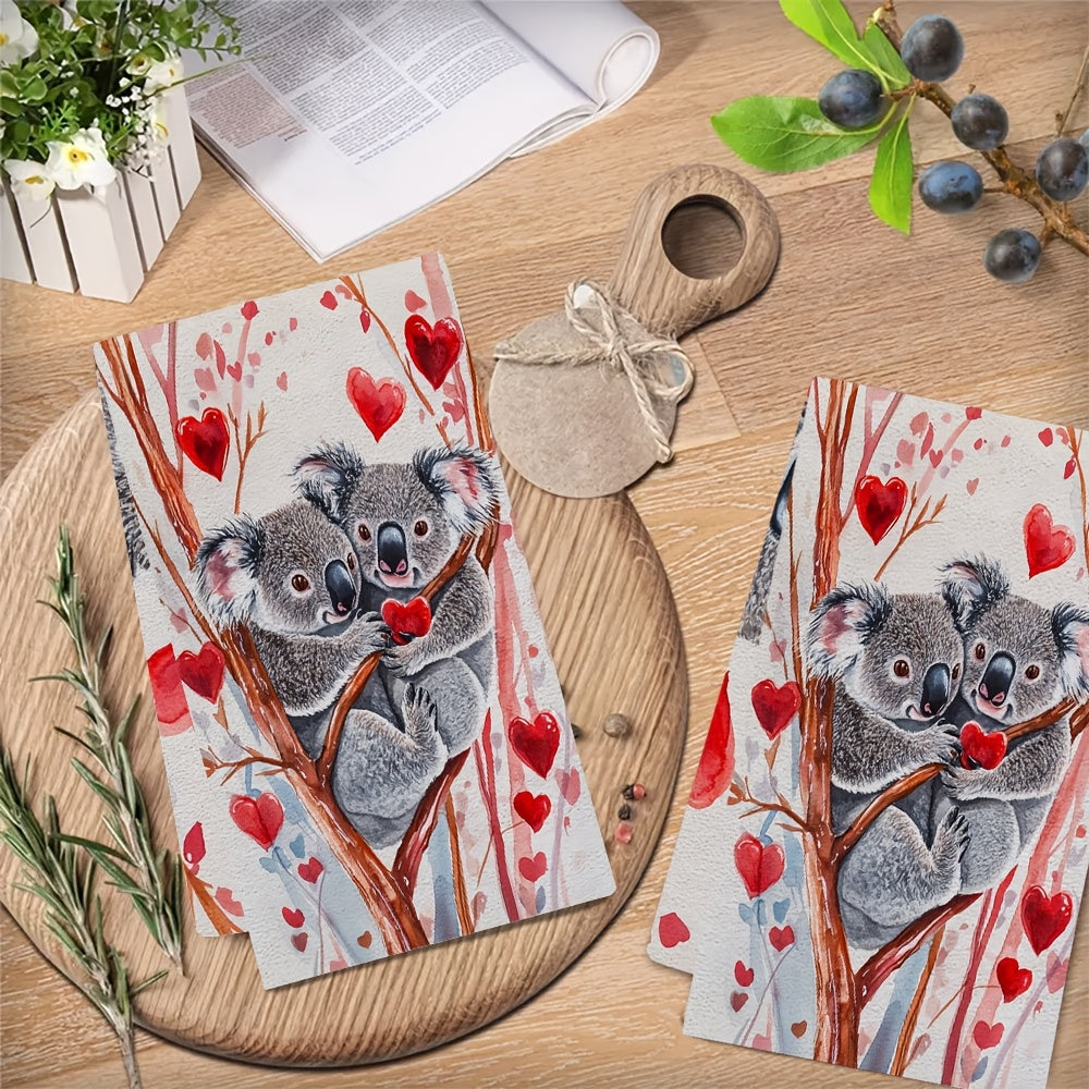 Set of 2 Valentine Koala Kitchen Towels Ultra Soft Absorbent 16x24 Inches
