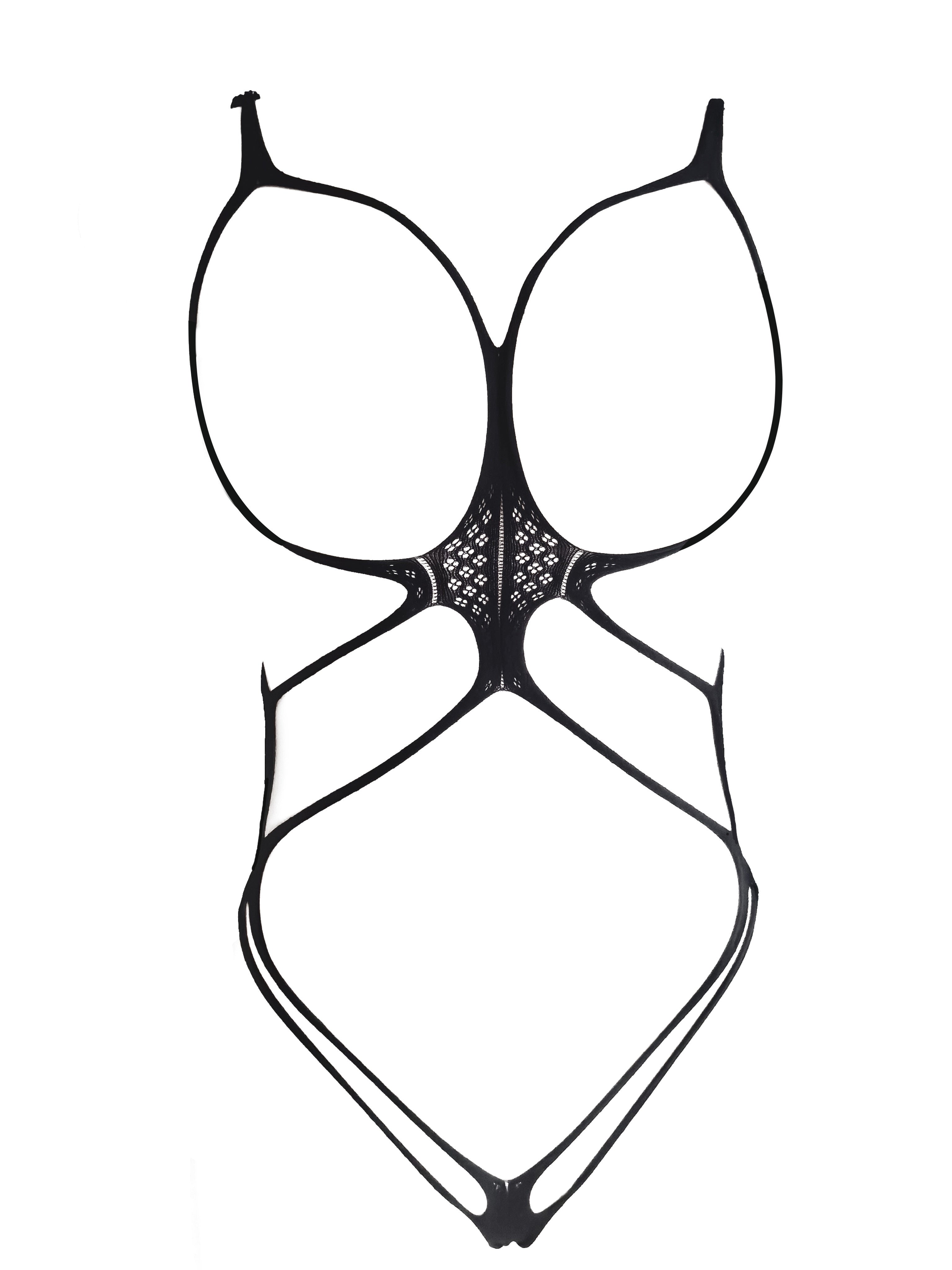 Women's See-Through Mesh Bodystocking Open Crotch Festival Lingerie Plus Size