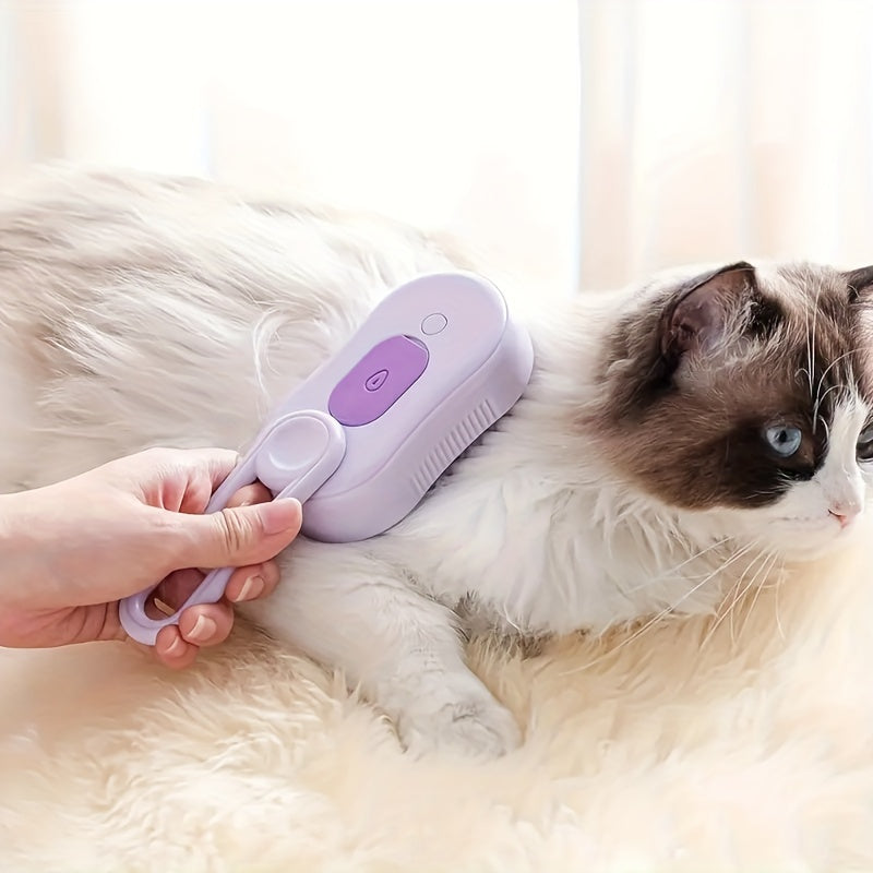 USB Rechargeable Steam Pet Grooming Brush with Silicone Bristles for Long and Short Hair