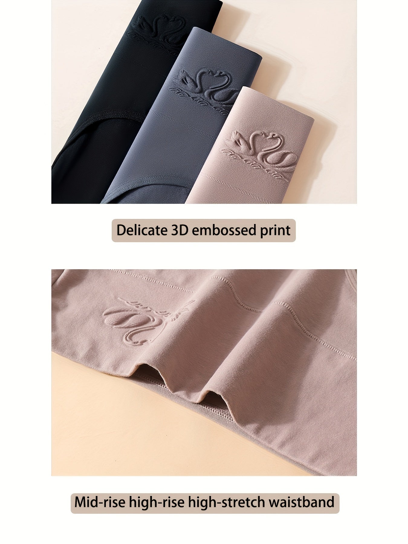 Uchta yuqori bel solid ichki kiyim, qulay va cho'ziluvchan, havo o'tkazuvchi mato bilan. Ayollar uchun ichki kiyim va ichki kiyimlar.