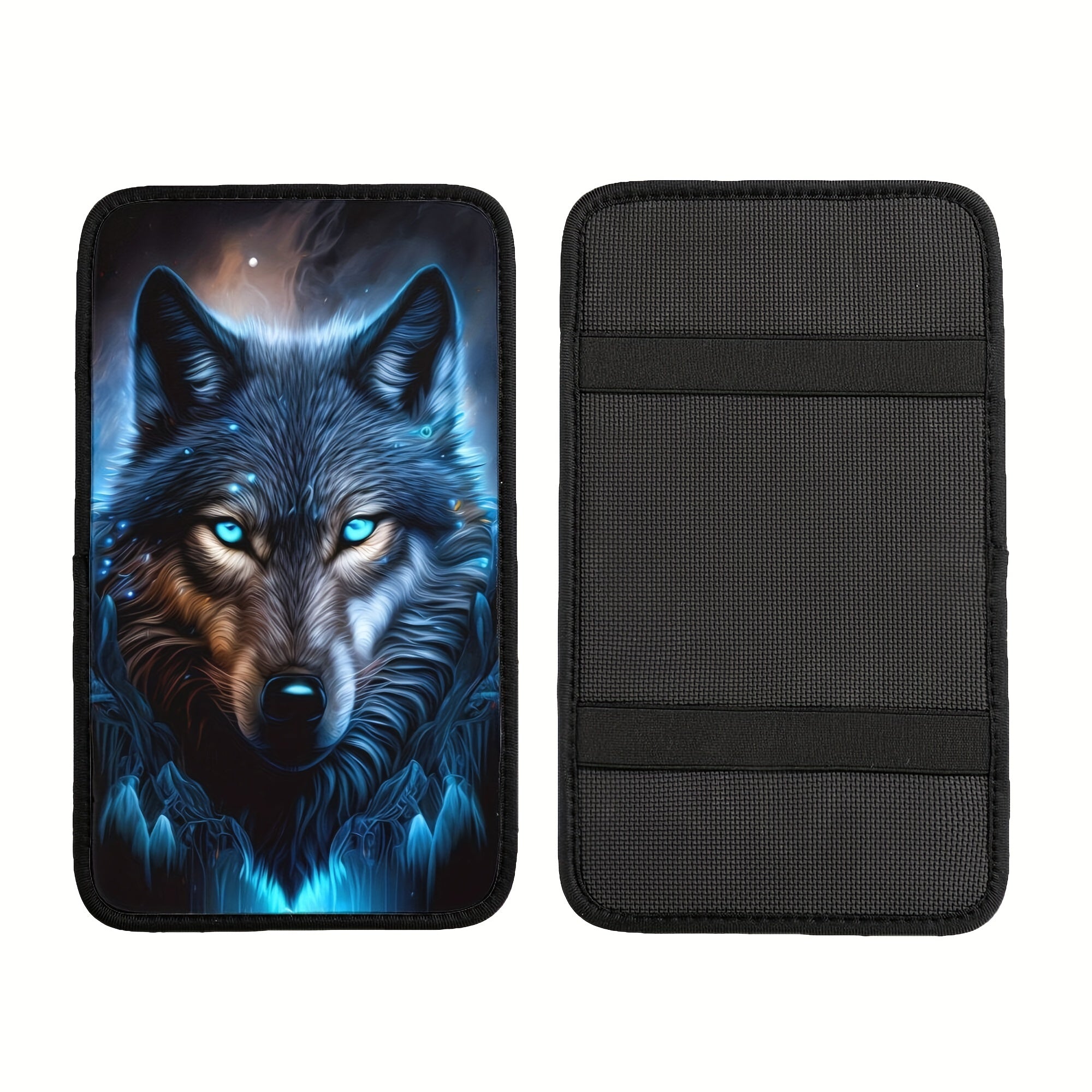 Car Interior Accessories Blue Wolf Pattern Center Console Cover Armrest Mat