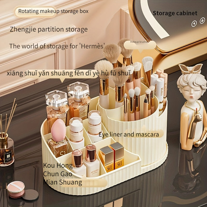 Organizador de maquillaje giratorio de plástico y caddy de escritorio con acabado blanco