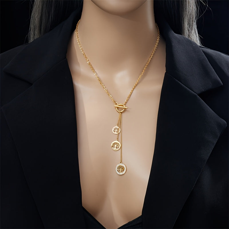 Винтажное золотое серебряное ожерелье-подвеска с дизайном Древо жизни и кисточкой