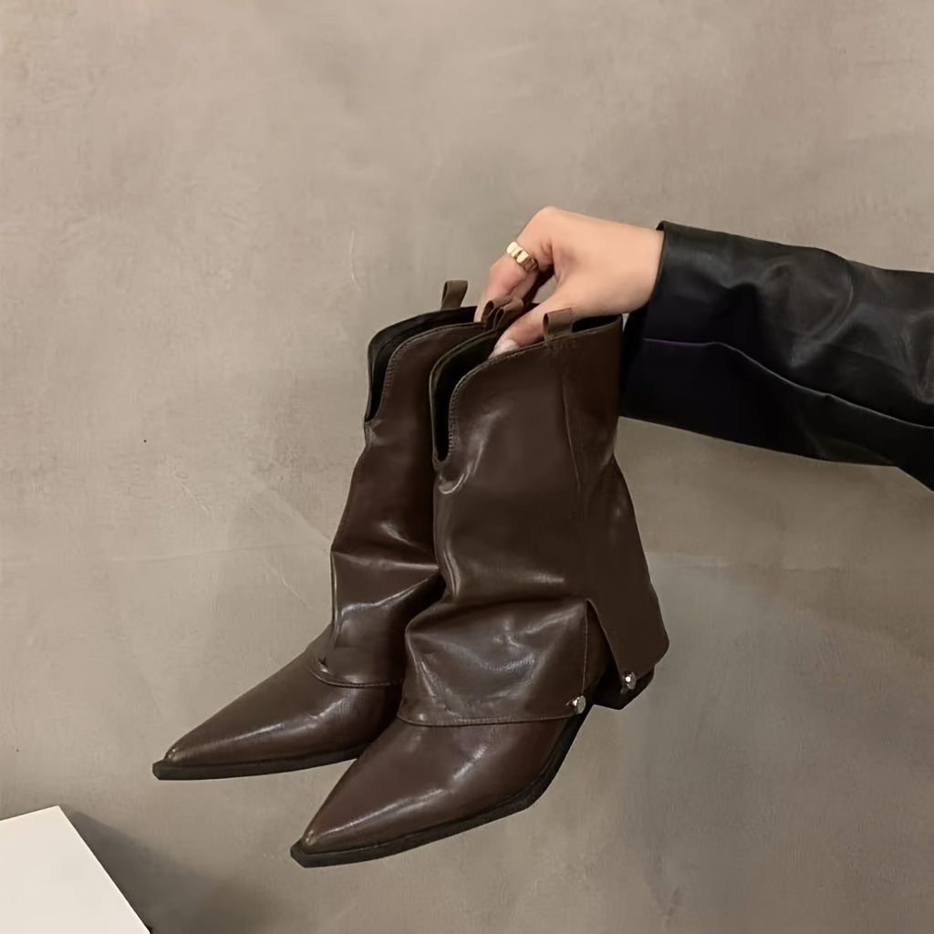 Женские винтажные западные ковбойские сапоги из искусственной кожи с массивным каблуком и заостренным носком