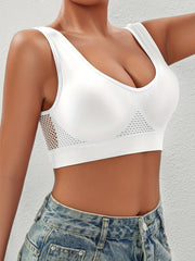 Plus Size Sports Bra Set Padded Breathable Mesh White Black for Yoga Running