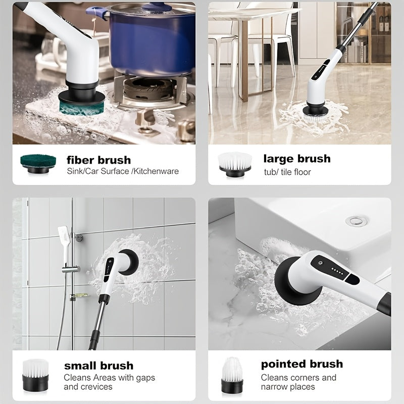 Simsiz cho'tka, batareya darajasi ko'rsatkichi, 9 ta cho'tka boshli, ikki tezlik va teleskopik tutqichga ega elektr aylanuvchi tozalovchi. Oshxonalar, yashash xonalari va hammomlar uchun ideal.