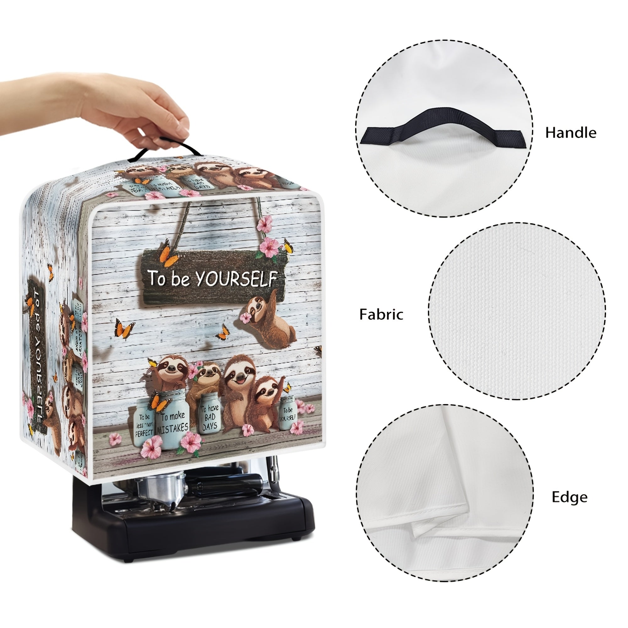 Washable Coffee Machine Cover with Sloth and Butterfly Design Soft Fabric Dust Protector for Small Kitchen Appliances