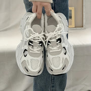 Women's White Mesh Sneakers Low Top Lace-Up Lightweight All-Season Sports