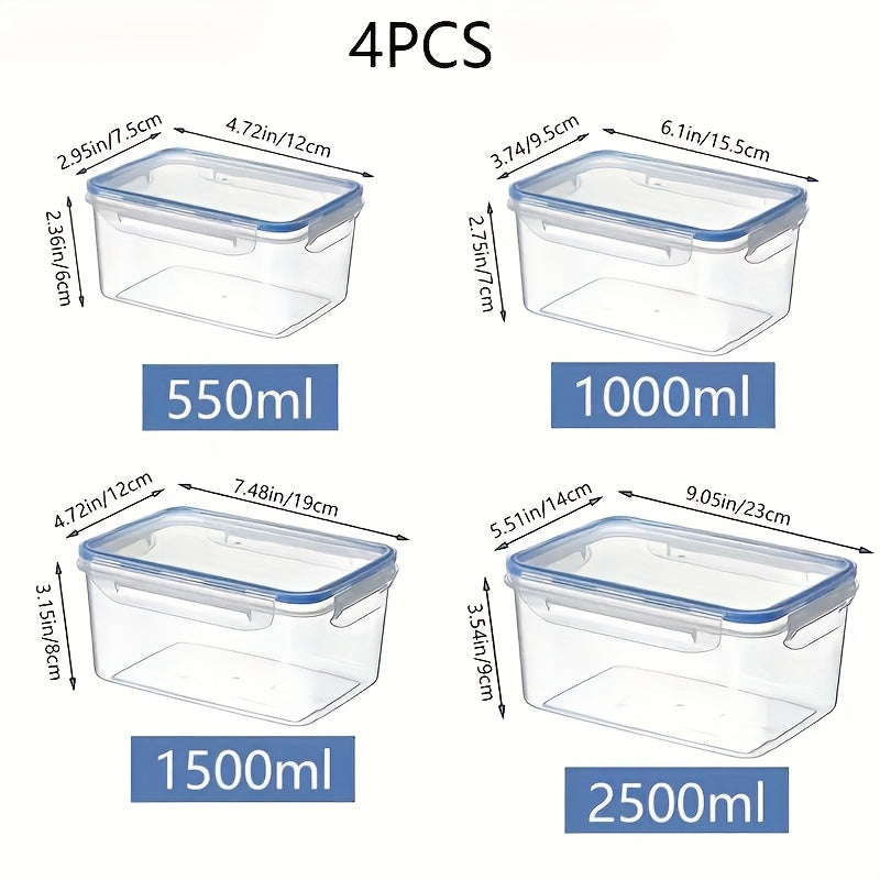 4 Pack Food Storage Containers 2.7L Airtight Reusable Fridge Organizer
