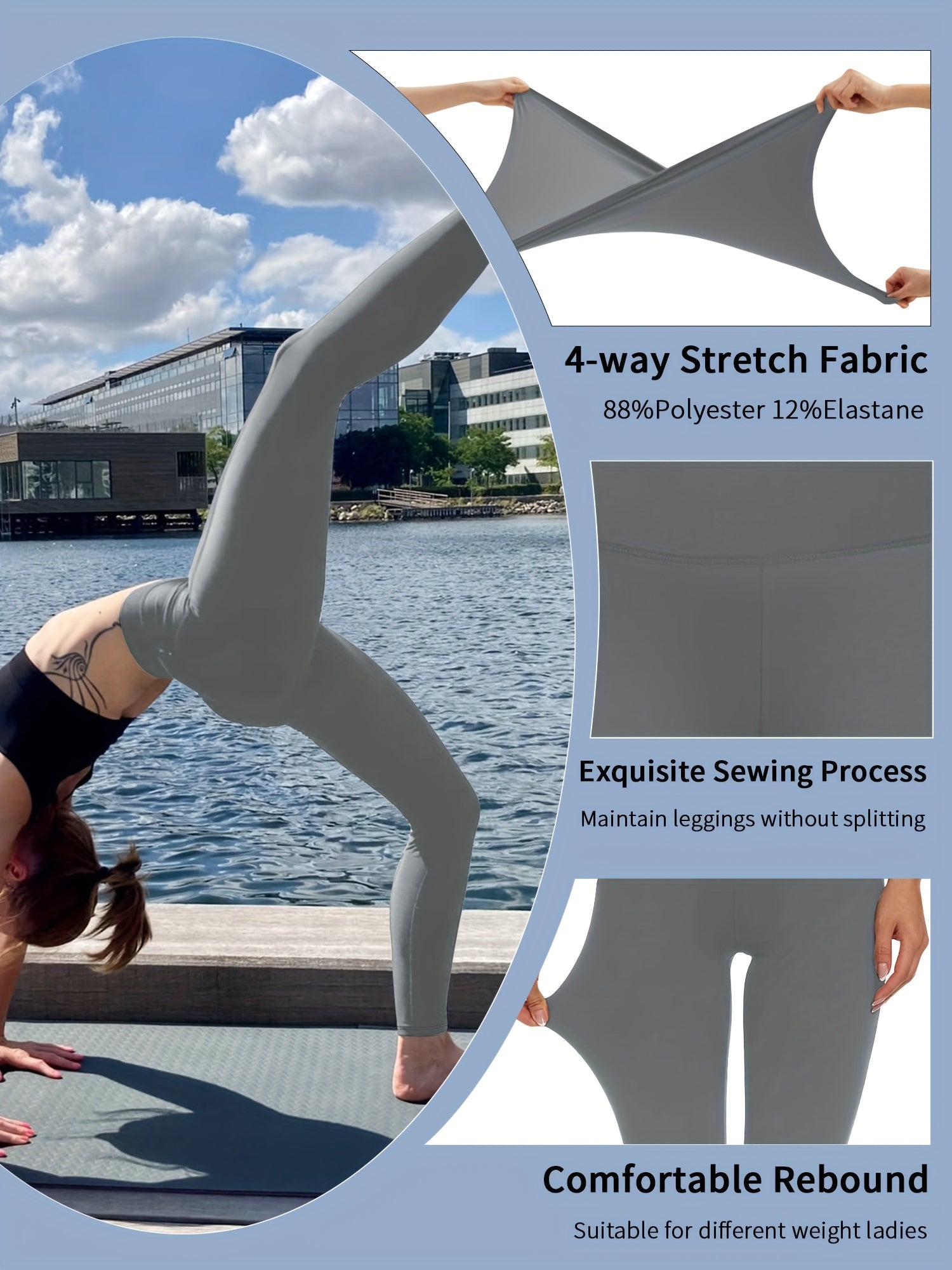 Leggings de talla grande de cintura alta de color sólido, pack de 3