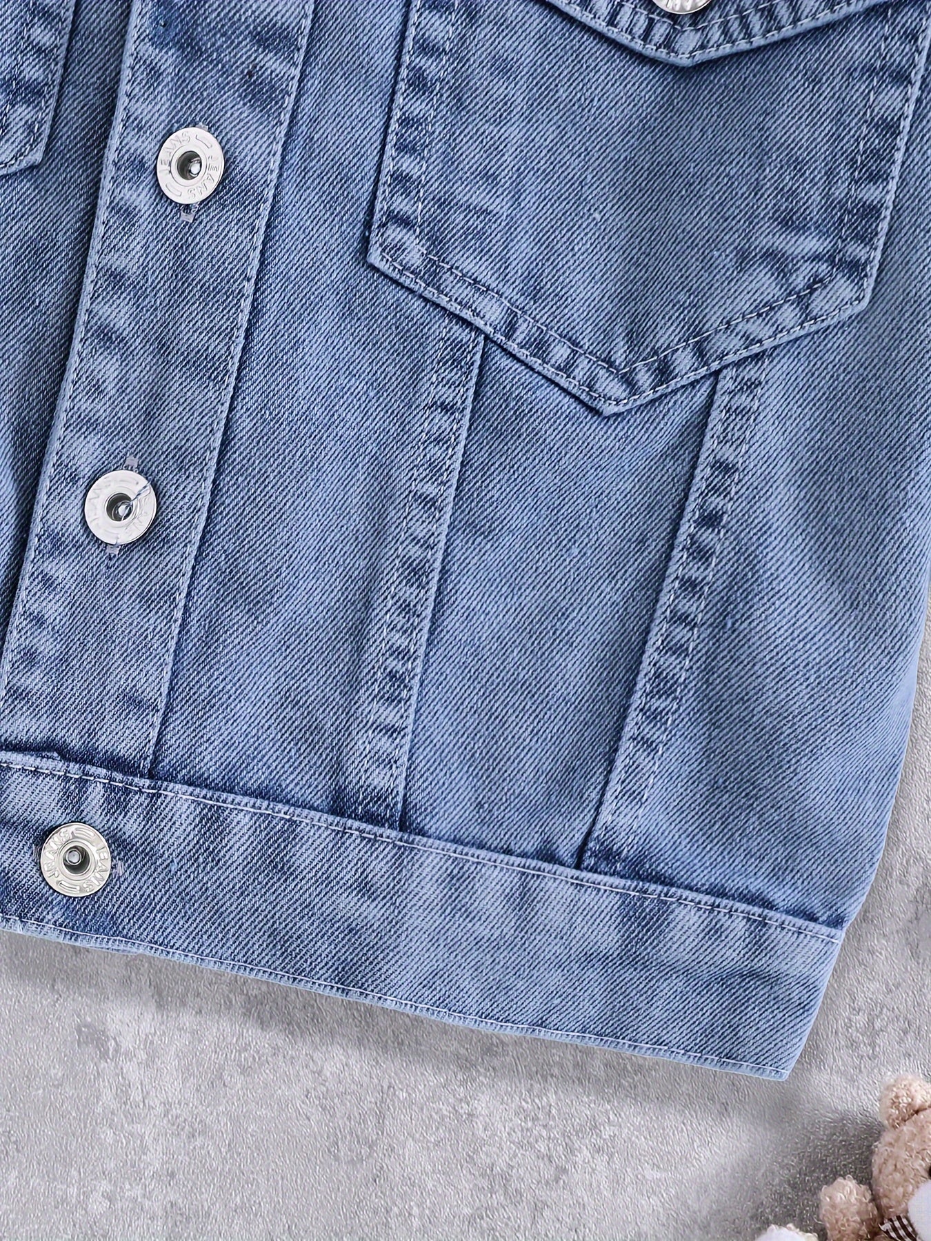 Girls Embroidered Denim Jacket with Rabbit Design Long Sleeve Fall Winter Casual