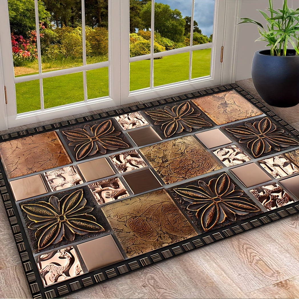 Коврик для двери с узором из керамической плитки — Добро пожаловать домой — Нескользящий, моющийся полиэстеровый коврик для прихожей, патио, сада, гостиной и ванной комнаты — Прочный, моющийся вручную входной коврик разных размеров