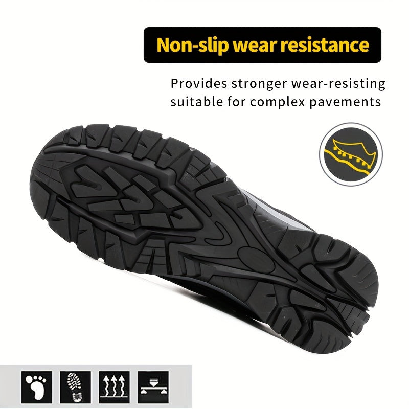 Zapatos de trabajo de seguridad para hombre con punta de acero, resistentes a perforaciones, antideslizantes, transpirables, de microfibra gris y naranja