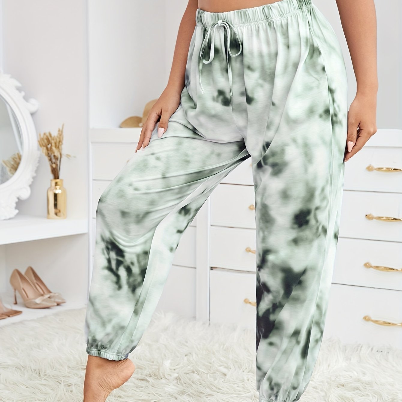 Plus Size Women's Tie Dye High Waist Sleepwear Joggers