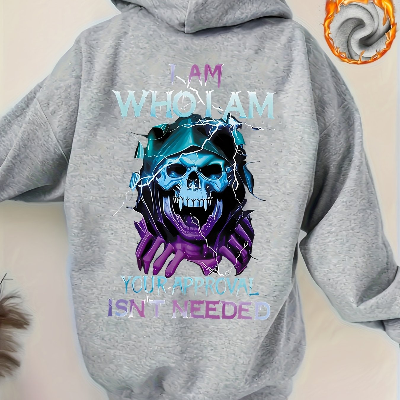 Plus Size Womens Hoodie with Skull Print Soft Long Sleeve Pullover