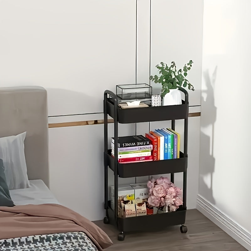 Multi-Tier Plastic Utility Cart with Wheels for Kitchen Bathroom Bedroom Office