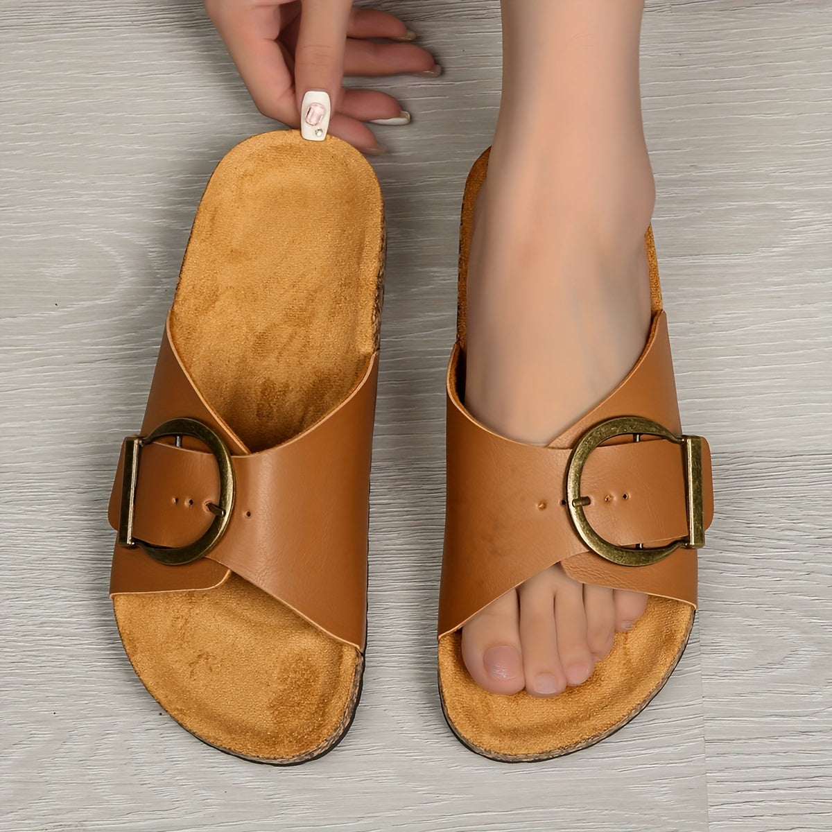 Women's Solid Color Casual Slides Lightweight Flat Buckle Summer Beach Non-slip