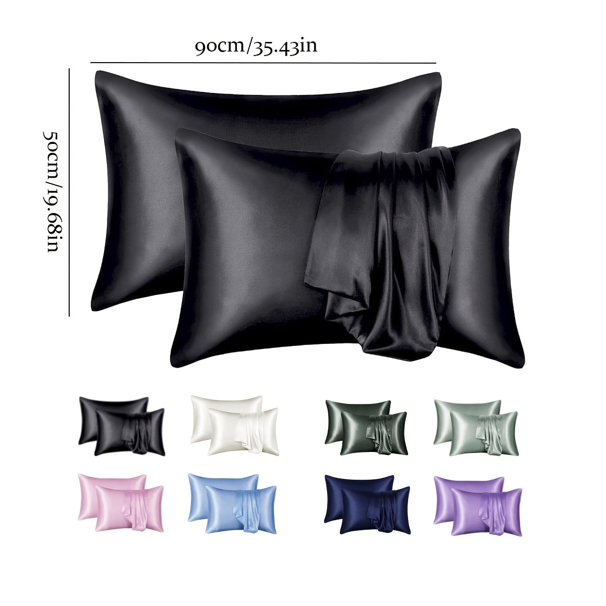 Juego de 2 fundas de almohada satinadas hipoalergénicas de poliéster con cierre de sobre 200gsm