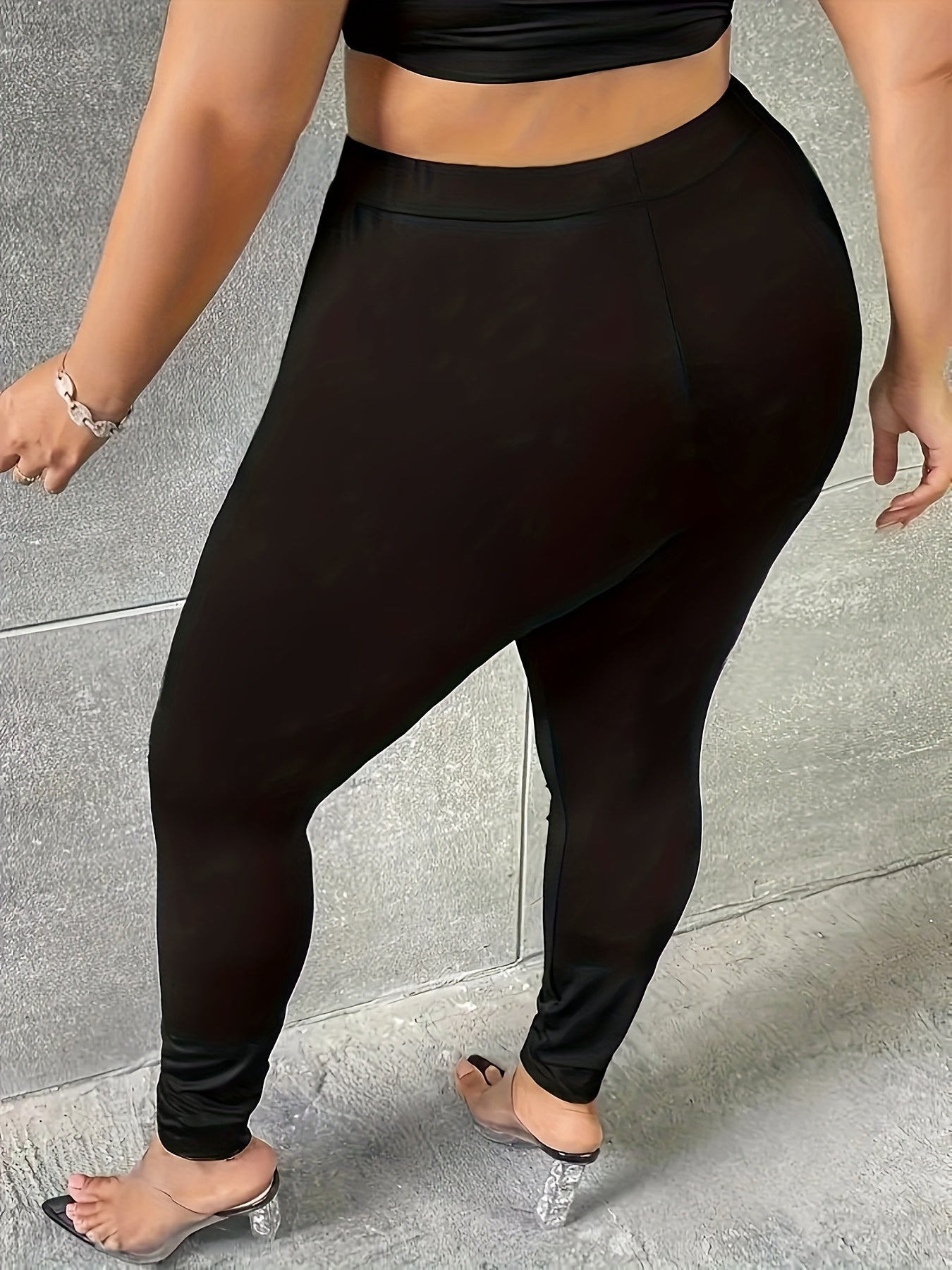 Women's Plus Size High-Waisted Stretch Leggings Black Comfortable Allseason Skinny Pants
