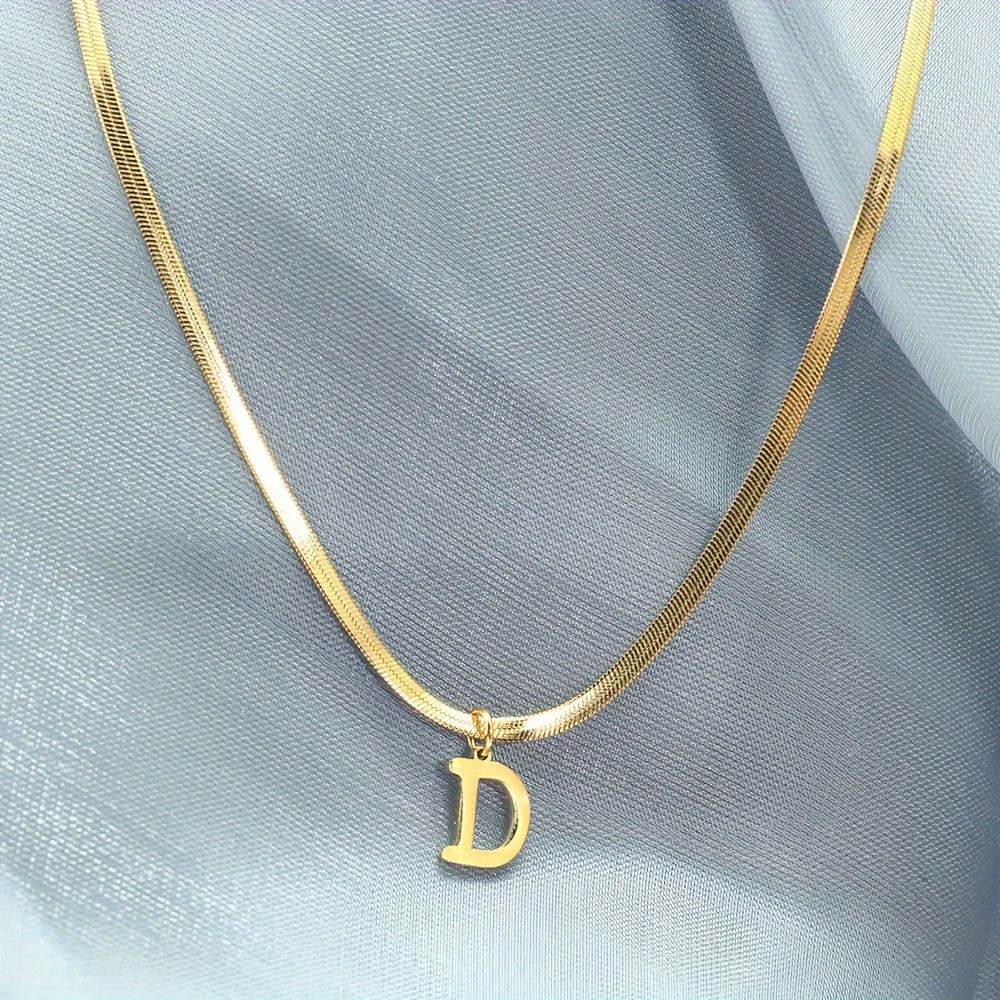 Women’s 18K Gold Plated Stainless Steel Alphabet Letter Pendant Necklace for Daily Wear