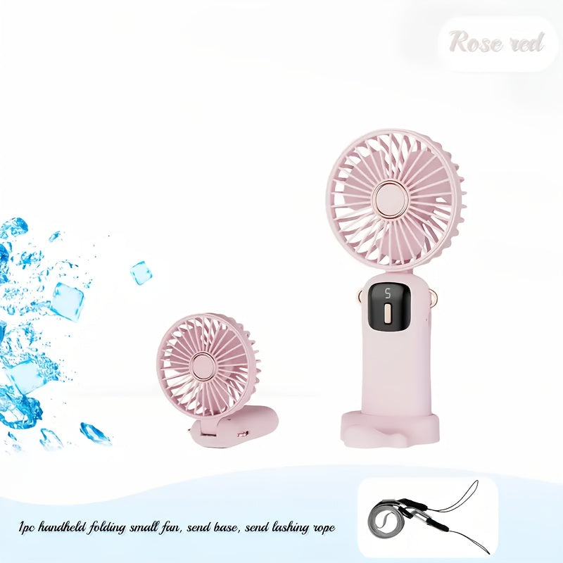 White and Rose Gold Mini Fan with Neck Strap, USB Rechargeable, Portable