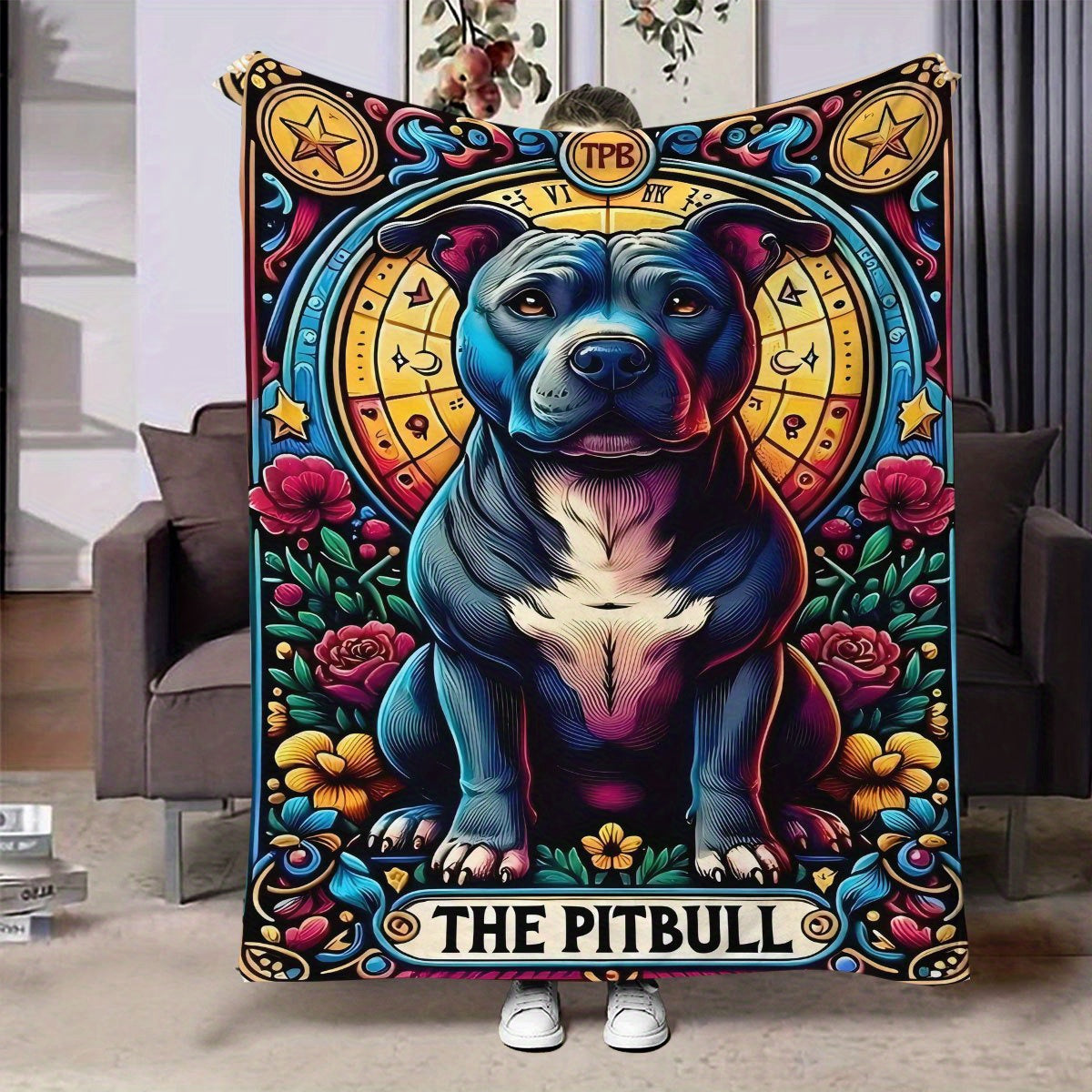 Dog Print Flannel Blanket Black Polyester All-Season Multi-Purpose