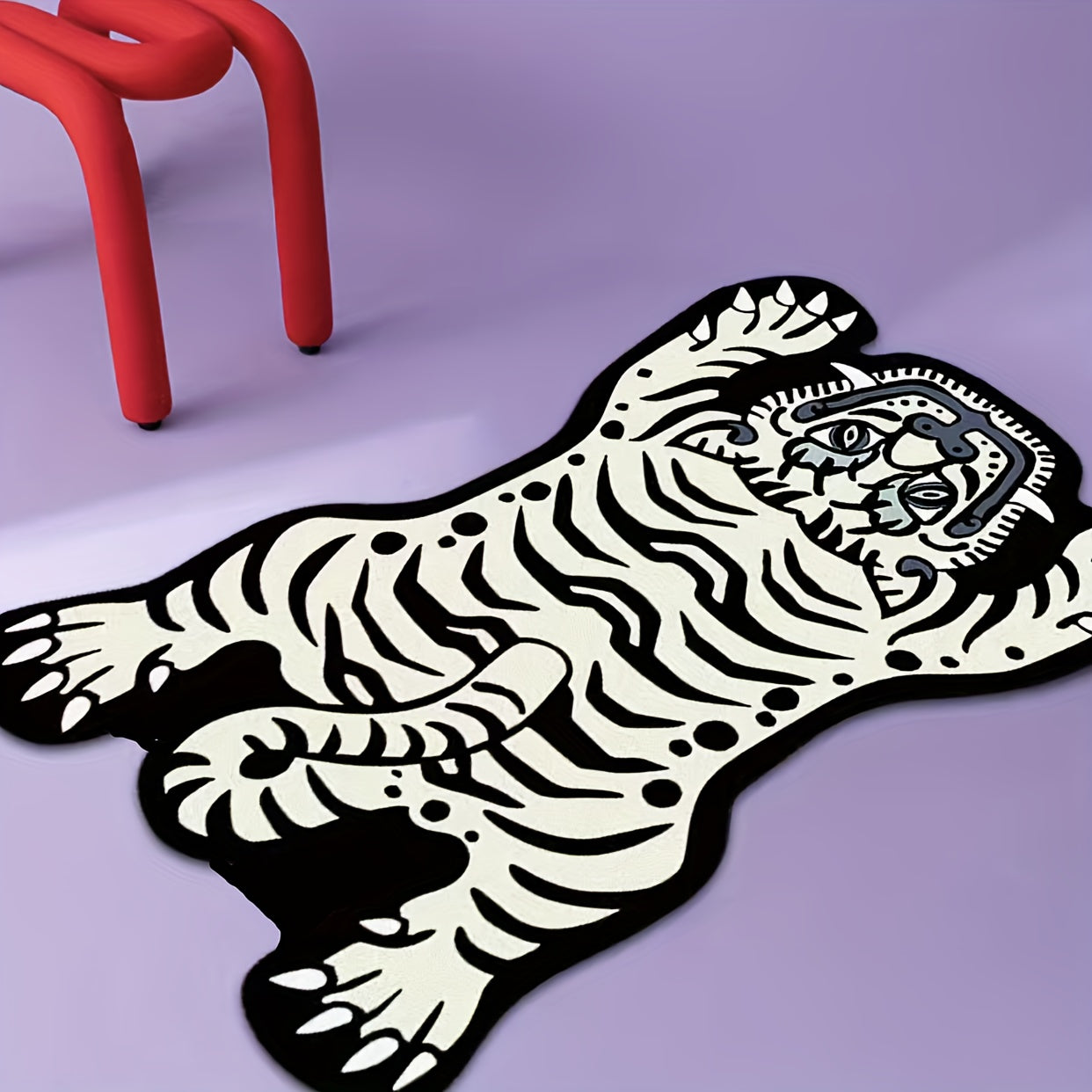 White Tiger Faux Cashmere Rug for Bedroom Living Room Bathroom Entrance