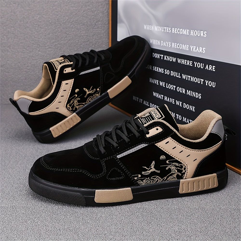 Men's Summer 2024 Breathable Dragon Design Sneakers Black Beige Rubber Sole