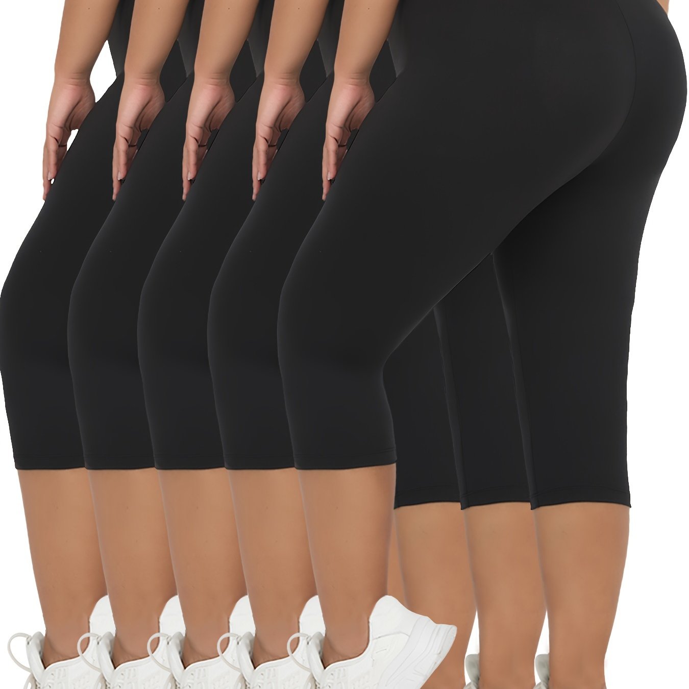 Plus Size Women's Yoga Leggings High Waist Moisture-Wicking Stretchy 5 Pack