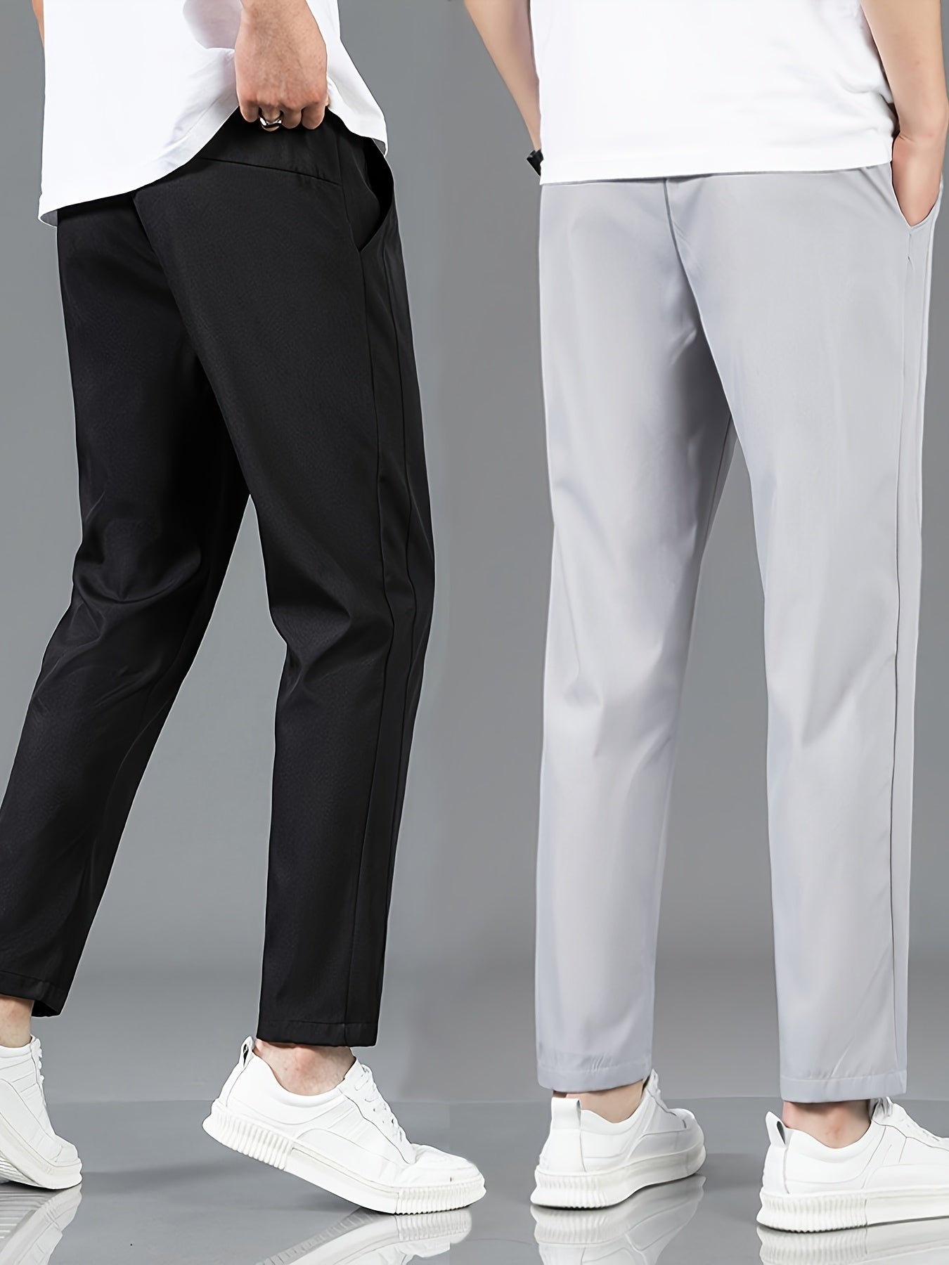 Men's Casual Drawstring Pants Breathable Quick-Dry Polyester for Outdoor Hiking in Black Navy Blue