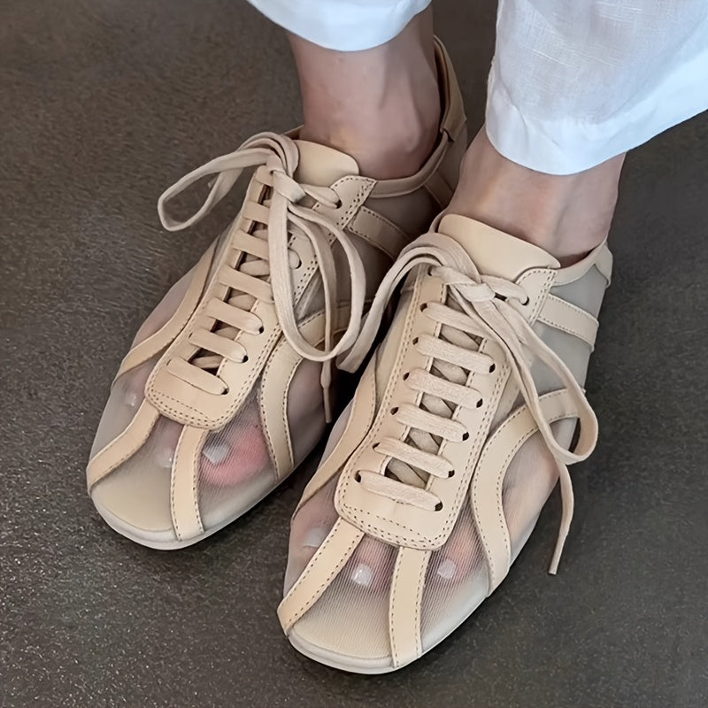 Women's Breathable Lace-Up Ballet Flats Almond Toe Casual Shoes Black