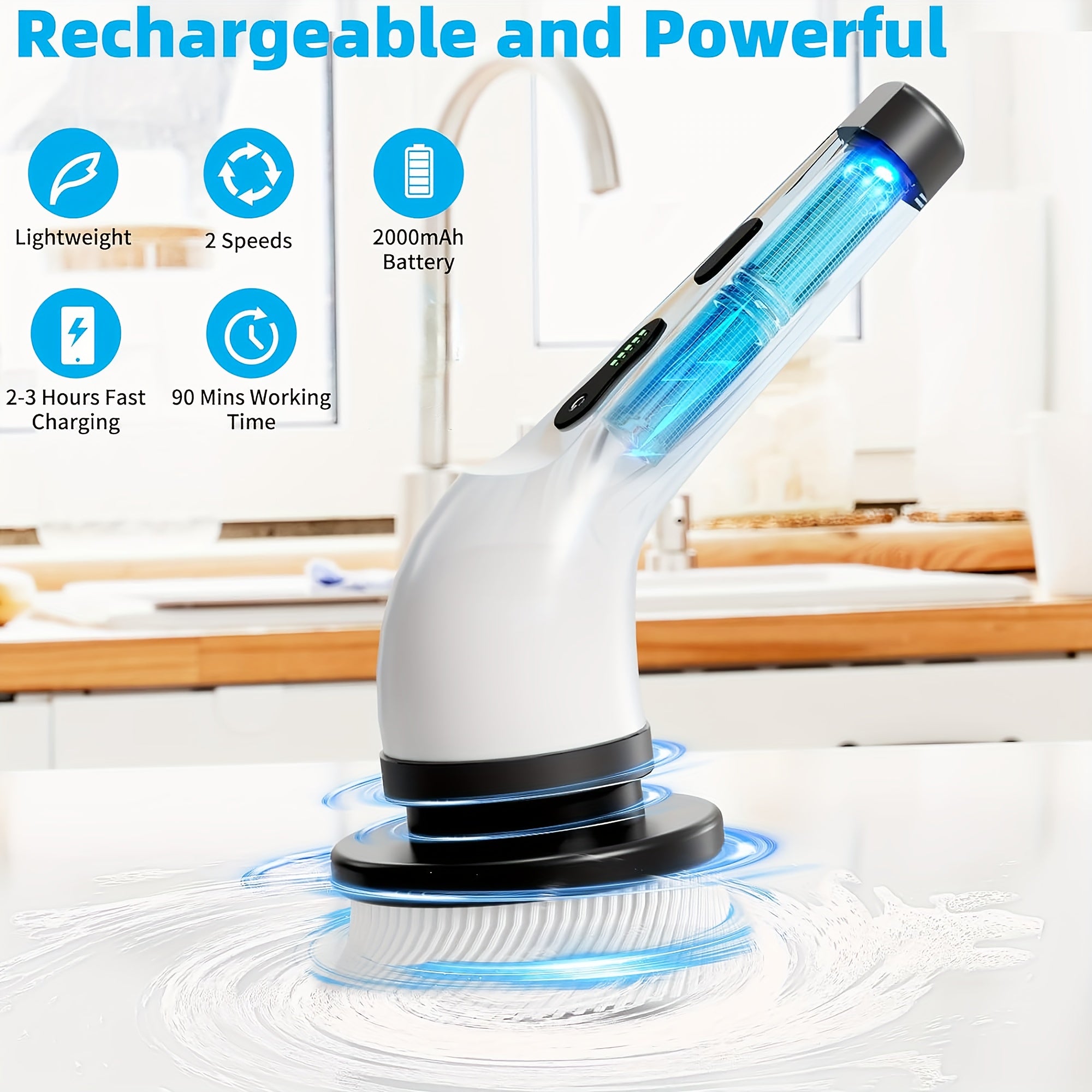 Electric Cleaning Brush with Rotating Floor Wash, 7 Brush Heads, Adjustable Handle