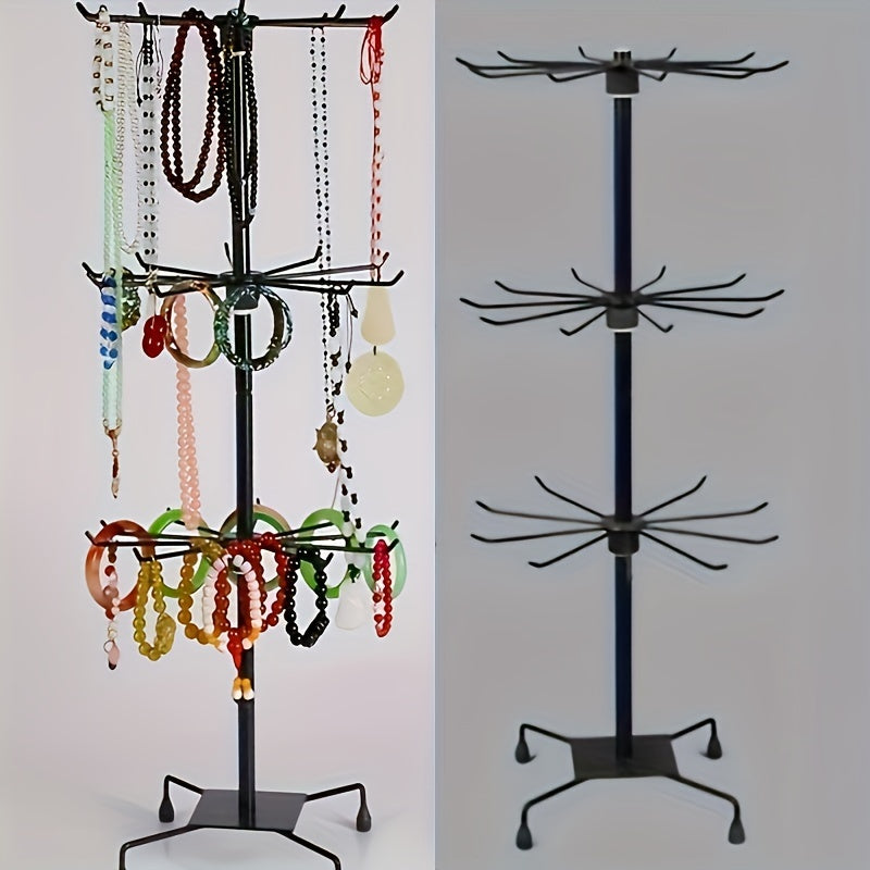 3-Tier Jewelry Tree Organizer with Rotating Base Plastic Countertop Stand for Necklaces Earrings and Bracelets