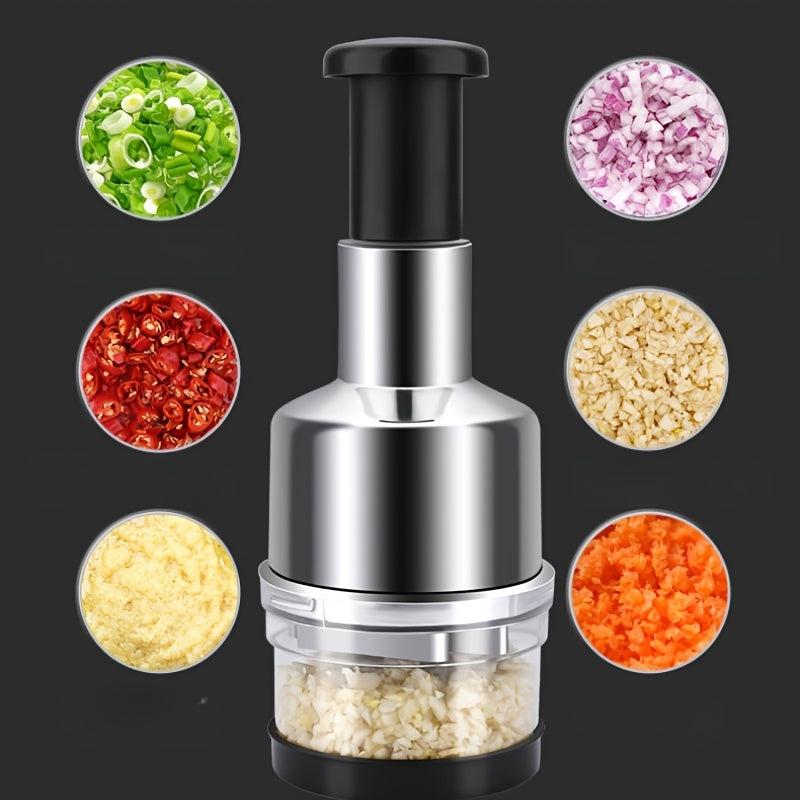 Juego de prensa de ajo y picadora de acero inoxidable 304, herramienta de cocina manual para picar y triturar verduras