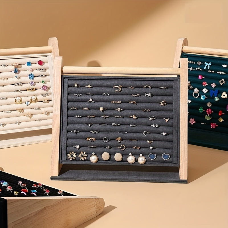 Beveled Rubber Wood Earring Display Stand for Jewelry Storage