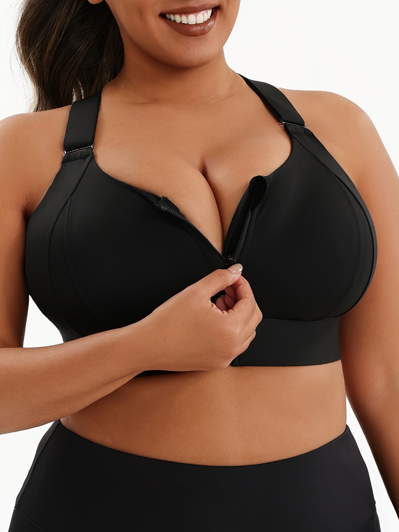 Plus Size Sports Bra with Zipper High Impact Support Adjustable Straps