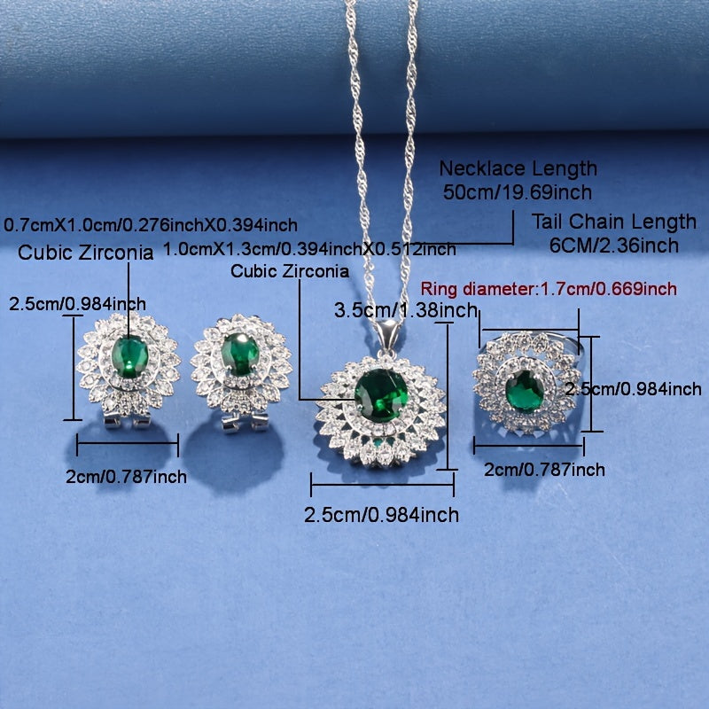 Sunflower Jewelry Set for Women Silver Plated Cubic Zirconia Earrings Ring Necklace Bracelet Wedding Vacation