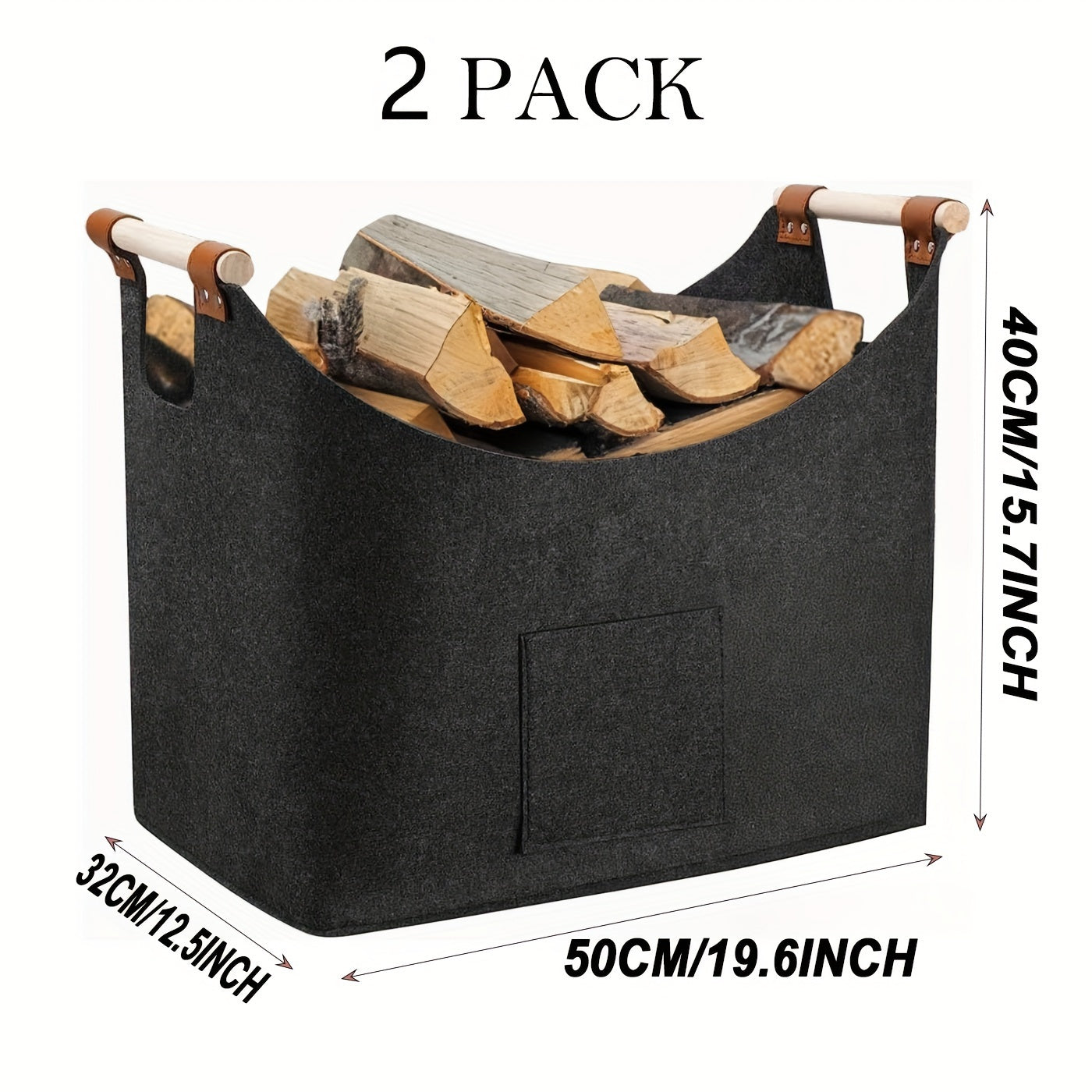 Extra Large 55L Felt Log Baskets for Firewood and Indoor Storage