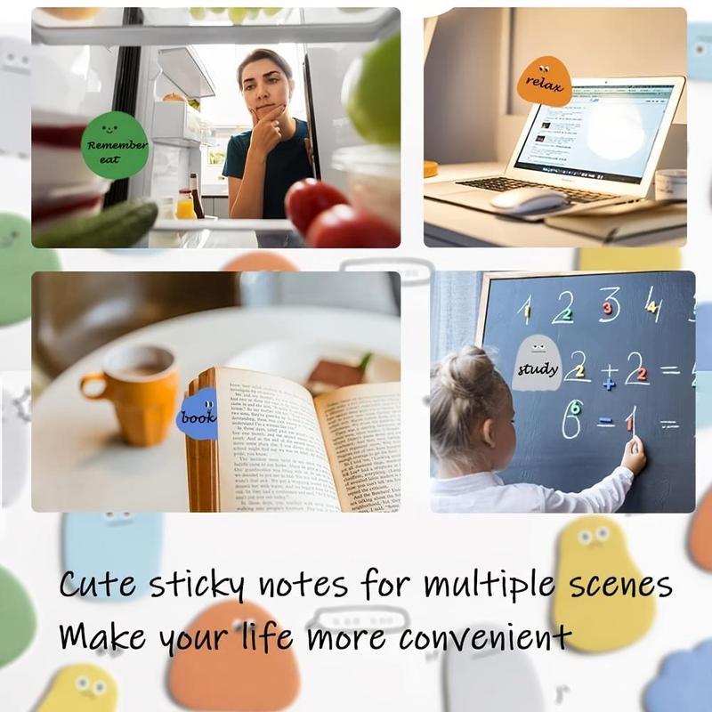 Sevimli kichik yopishqoq yozuvlar, 6 ta to'plam, harakatda foydalanish uchun ko'p maqsadli o'z-o'zidan yopishadigan yozuvlar, uy, ofis yoki maktab jihozlari uchun mukammal.