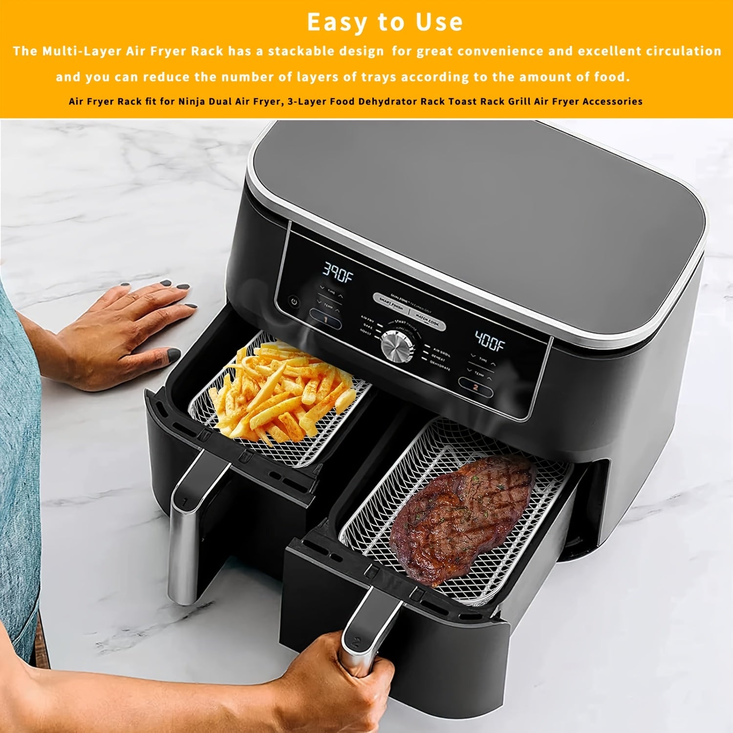 Accesorios de rejilla para freidora de aire de acero inoxidable 304 con cesta de parrilla y soporte para tostadas con tocino