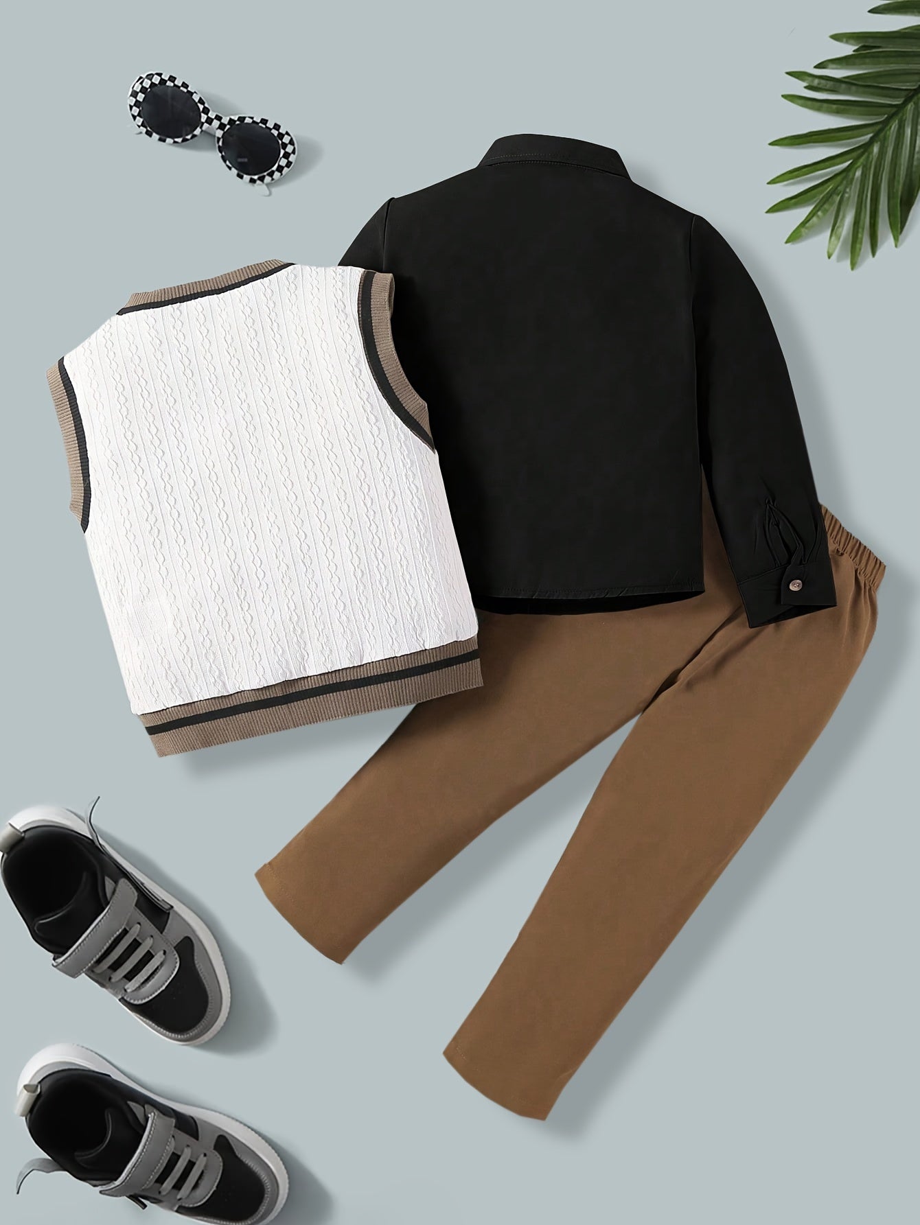 Boy's 3-Piece Outfit Set Spring Autumn Casual Cardigan Sweater Vest Pants