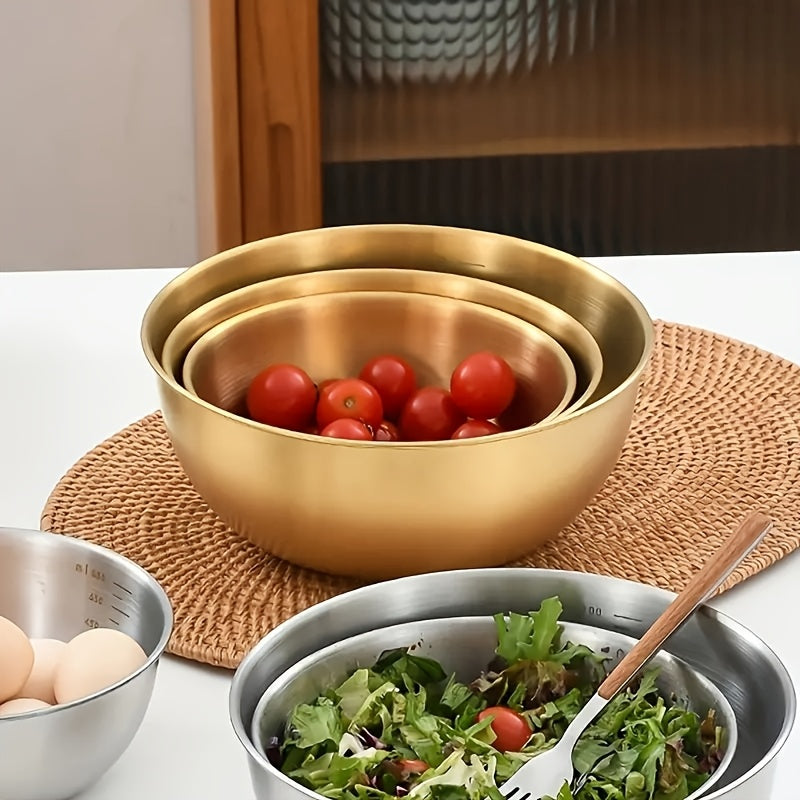 Set of 3 Stainless Steel Salad Bowls with Measuring Marks 700ml 1200ml 3000ml