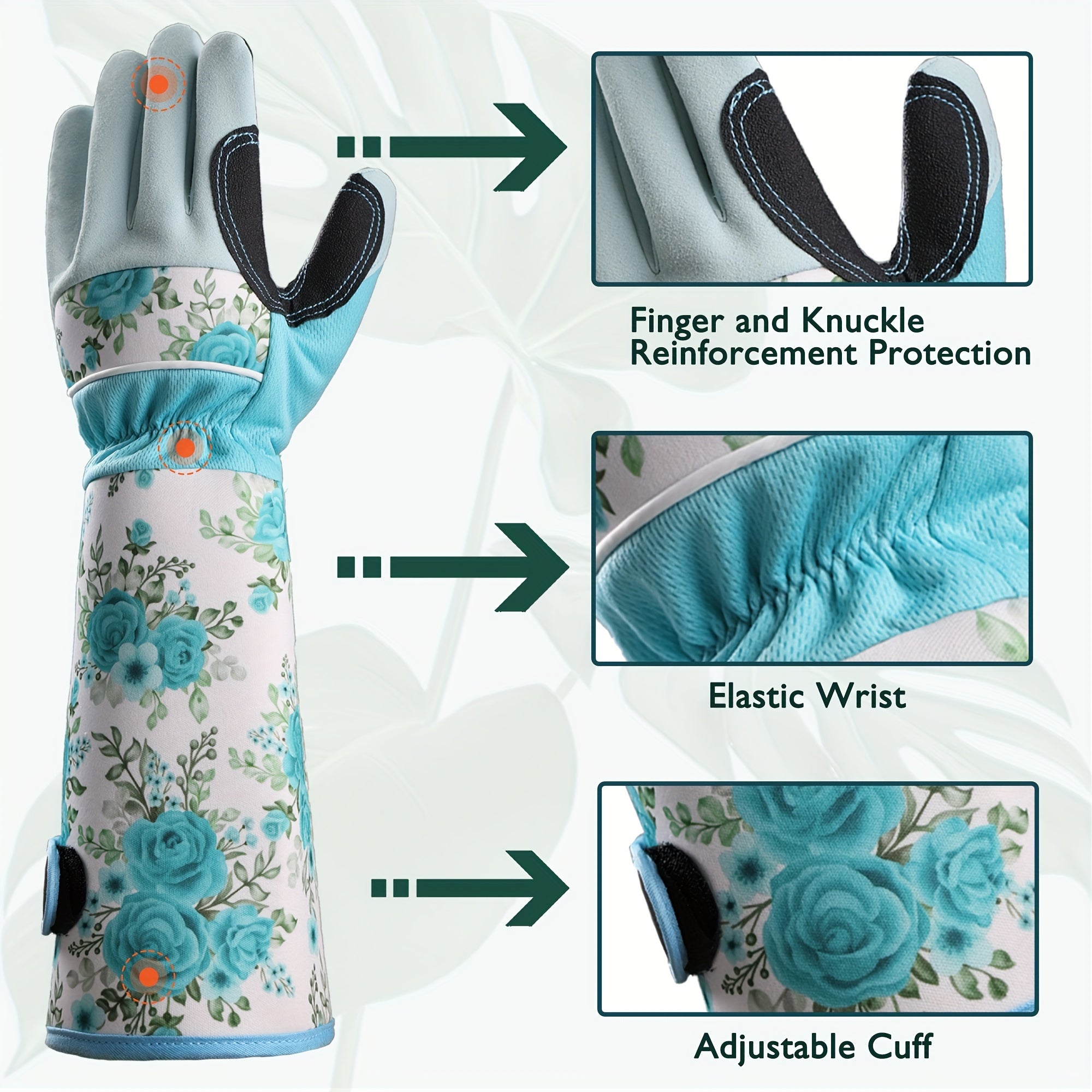 Guantes largos de jardinería para mujer, poliéster, a prueba de espinas, transpirables, con estampado floral azul